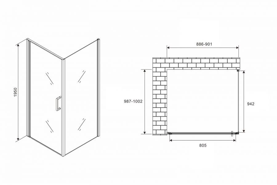 Душевой уголок Abber Sonnenstrand 90x100 профиль черный  AG04090B-S100B - 3