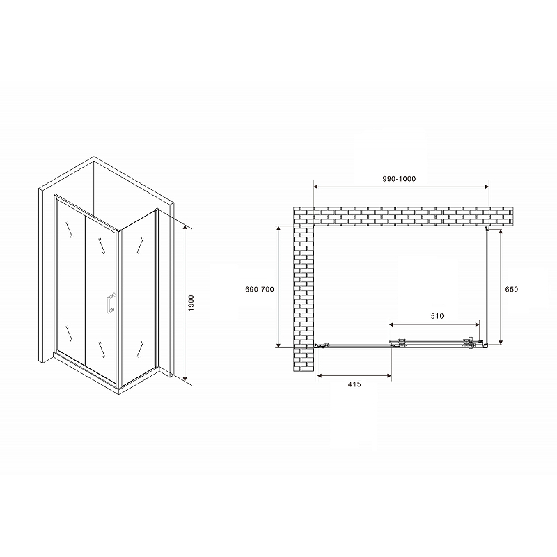 Душевой уголок Abber Schwarzer Diamant 100х70 черный стекло прозрачное AG30100B5-S70B5 - 1