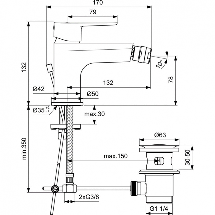 Смеситель для биде Ideal Standard Cerafine черный матовый BC705XG - 1