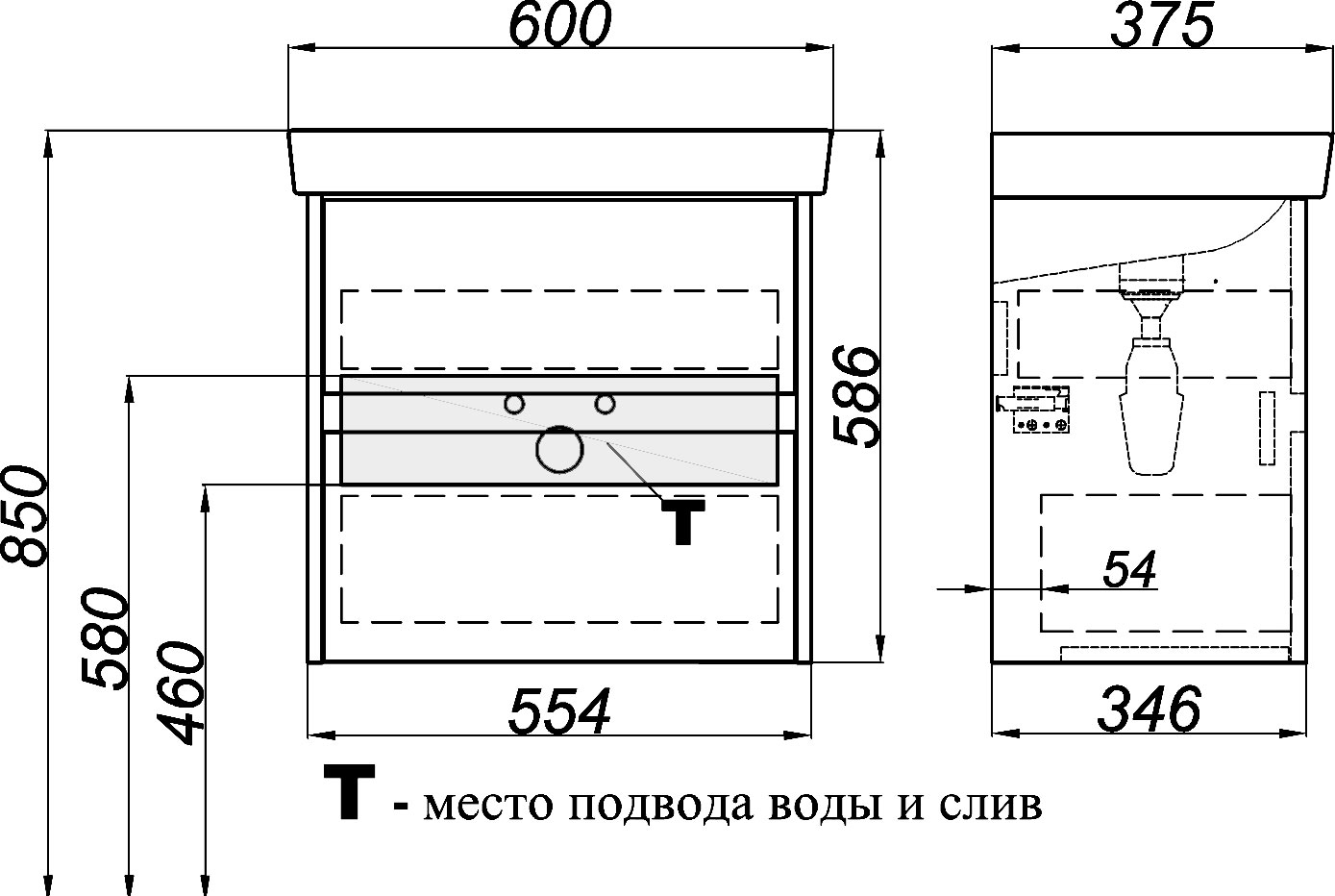 Тумба для комплекта Aqwella City 50 дуб канадский, подвесная, 2 ящика CI0105DK - 2