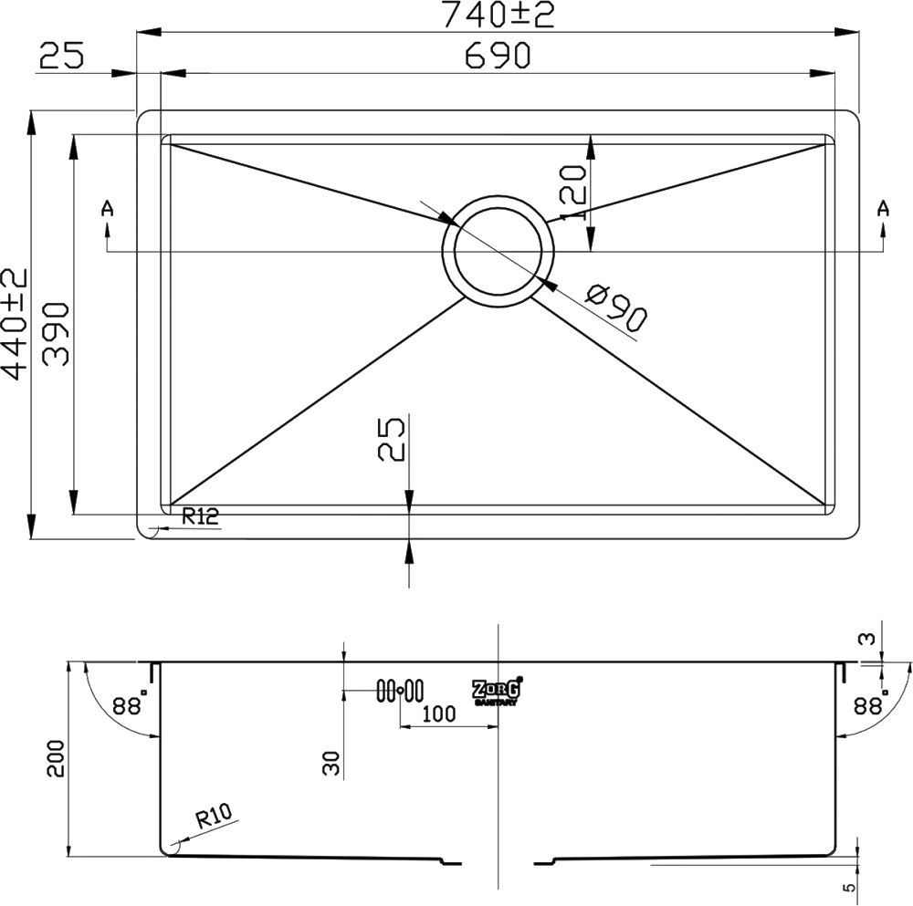 Мойка кухонная Zorg Inox R 7444 - 1