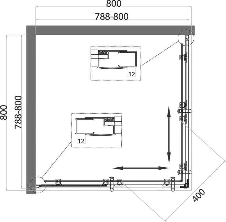 Душевой уголок BelBagno Uno 80 стекло текстурное  UNO-195-A-2-80-P-Cr - 4