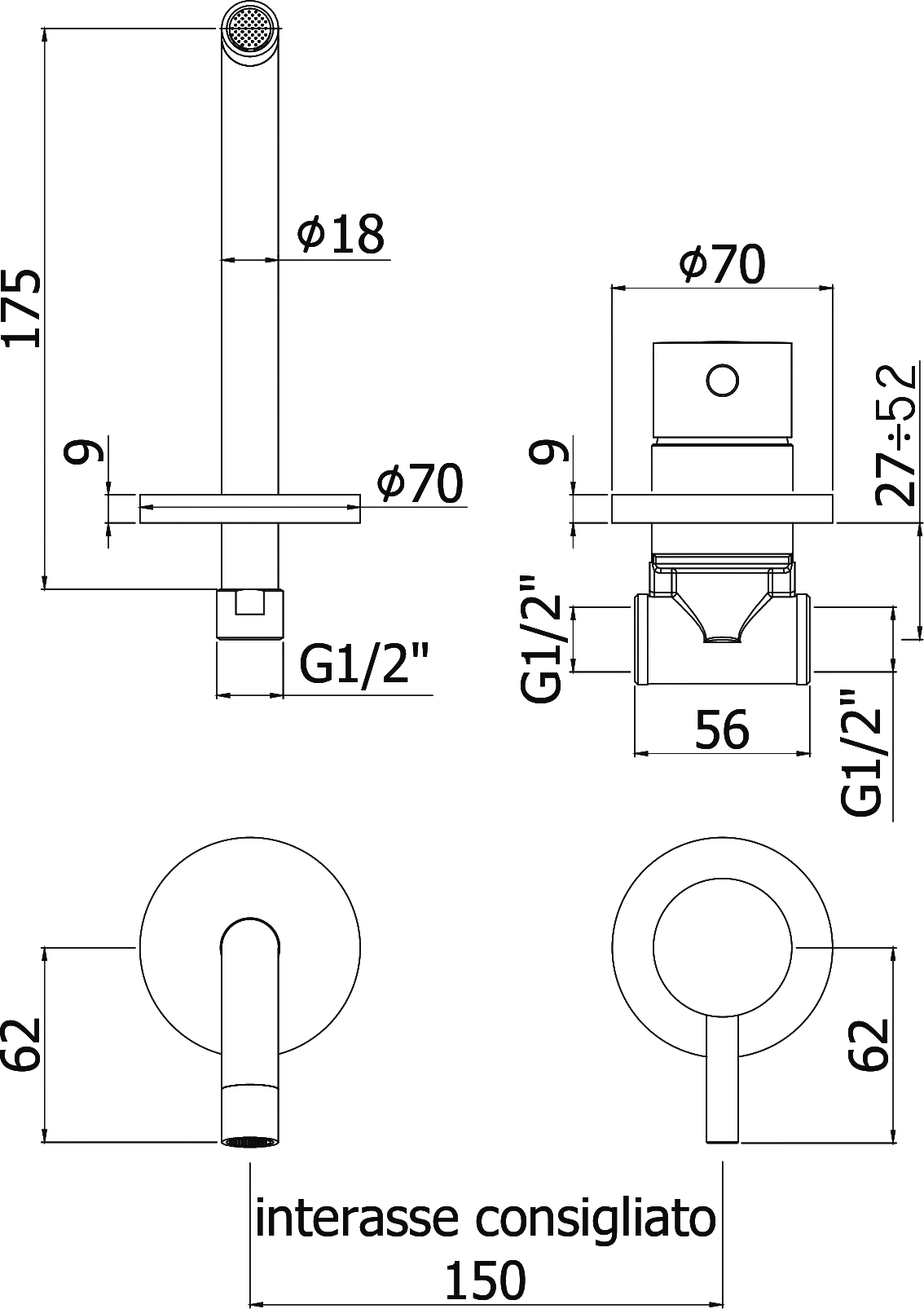 Смеситель Paffoni Light LIG006BO70 С ВНУТРЕННЕЙ ЧАСТЬЮ, для раковины - 2