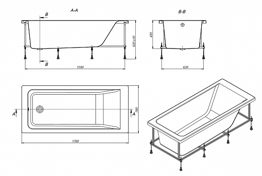 Акриловая ванна Roca Easy 170x70 ZRU9302905 - 5