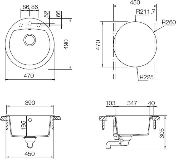 Мойка  Eclipse 45  Cristalite корз.клапан альпина 700672 - 1