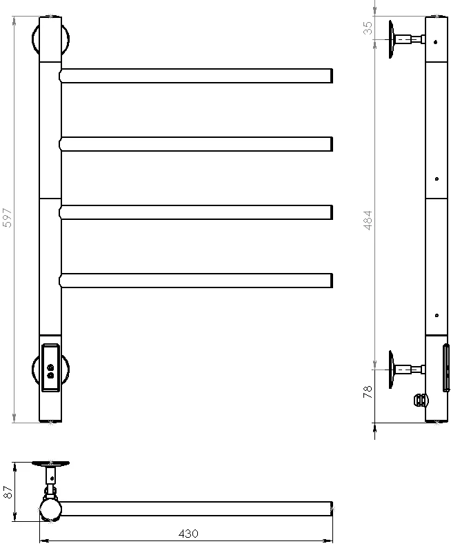 Полотенцесушитель электрический Vincea 43x60 хром VTD-1S1CE - 4