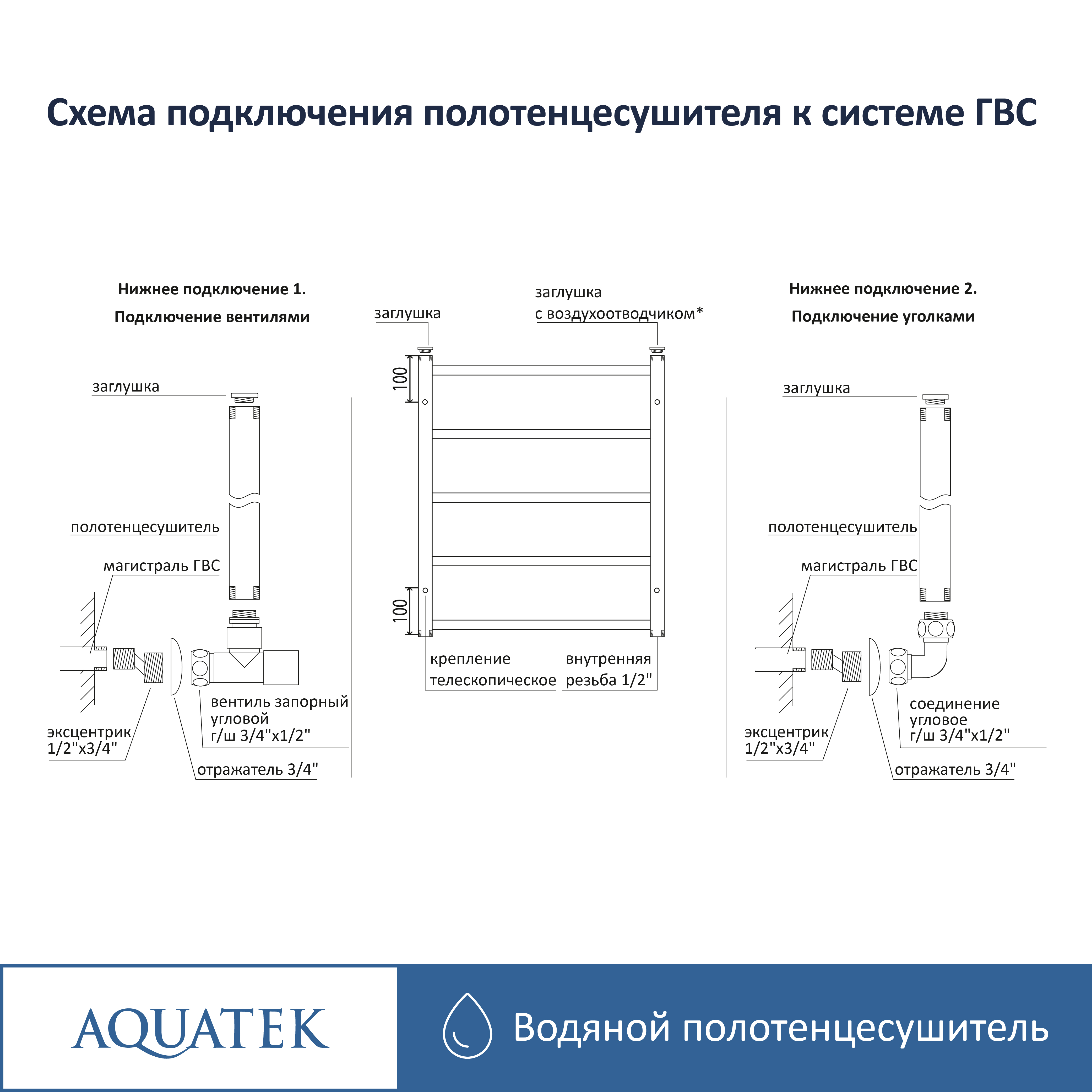 Полотенцесушитель водяной Aquatek Поларис П10 500х800, черный муар AQ KO1080BL - 15