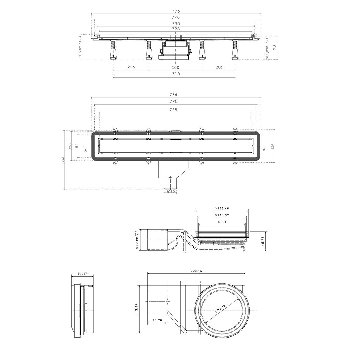 Душевой лоток Pestan Confluo Premium Line 750 черное стекло/сталь 13000294 - 1