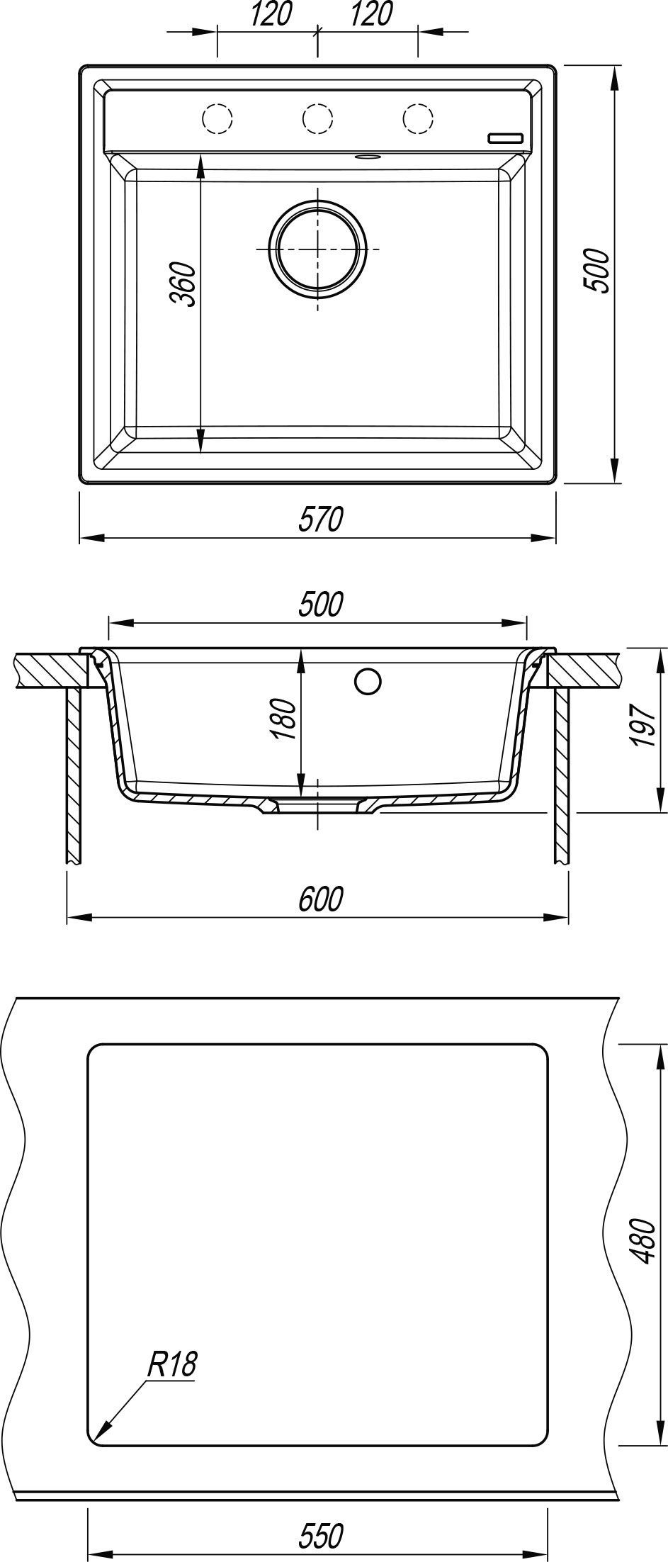 Мойка Flortek Консул 570, шампань FS  23.020.D0570.202 - 2