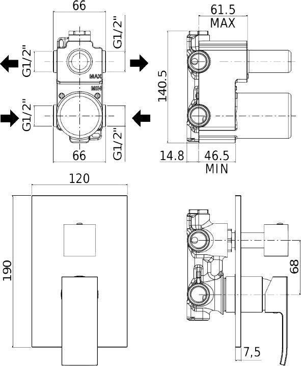 Смеситель Paffoni Elle EL018CR/M С ВНУТРЕННЕЙ ЧАСТЬЮ, для ванны с душем - 1