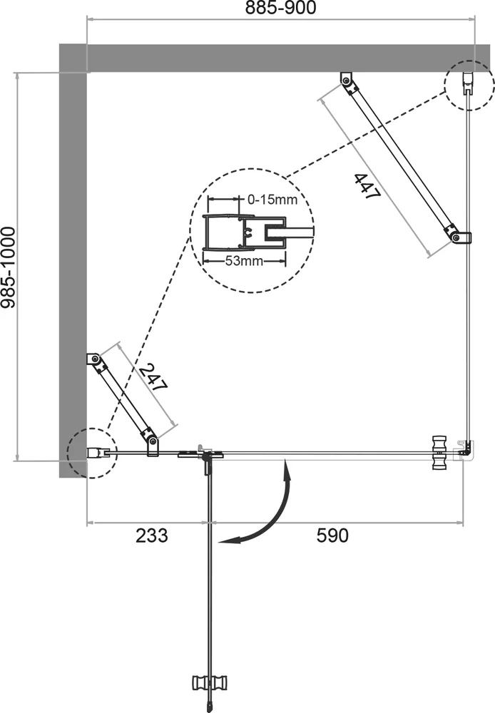 Душевой уголок BelBagno Kraft 90х100 хром  KRAFT-AH-12-90/100-C-Cr-L - 6