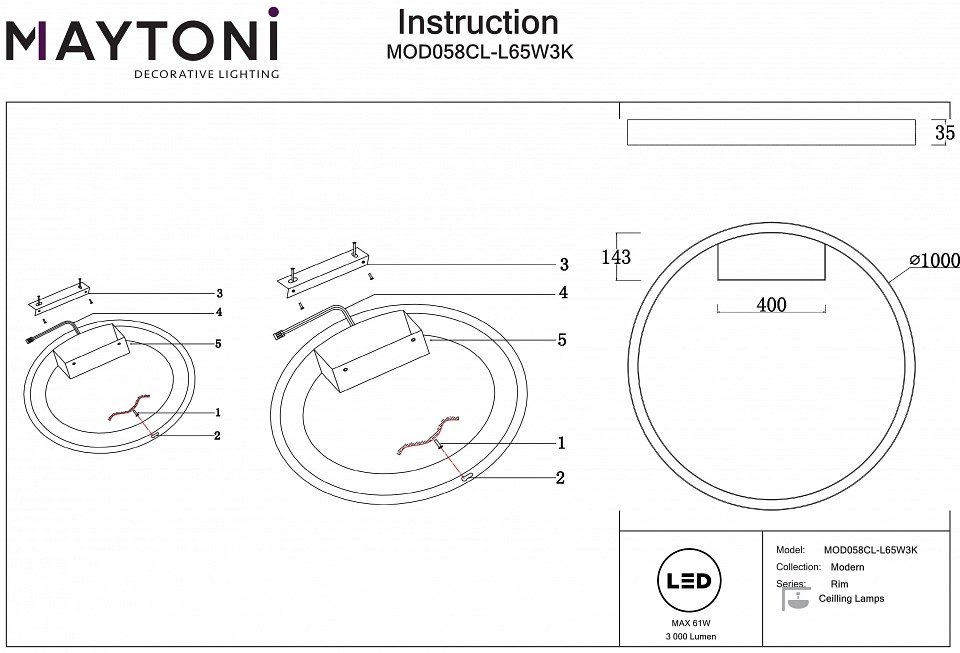 Накладной светильник Maytoni Rim MOD058CL-L65W3K - 2