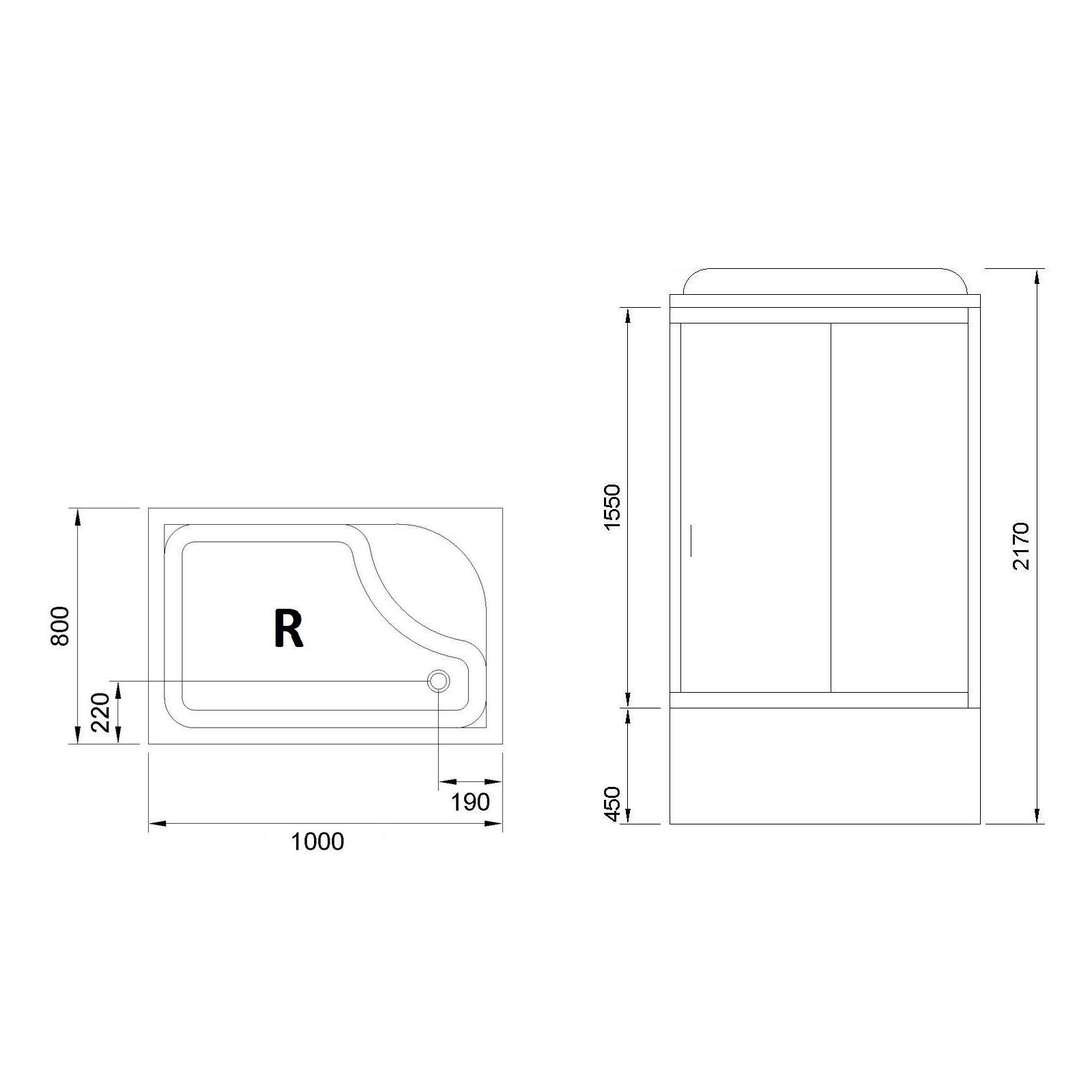 Душевая кабина Royal Bath BP 100x80 R профиль хром стекло прозрачное RB8100BP1-T-CH-R - 3