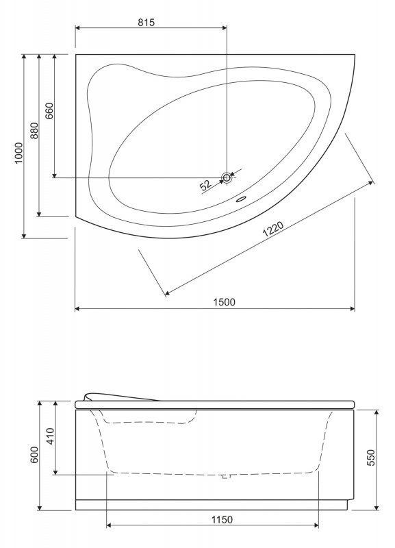 Акриловая ванна Cezares Tebe 150x100 см  TEBE-150-100-41-L - 2