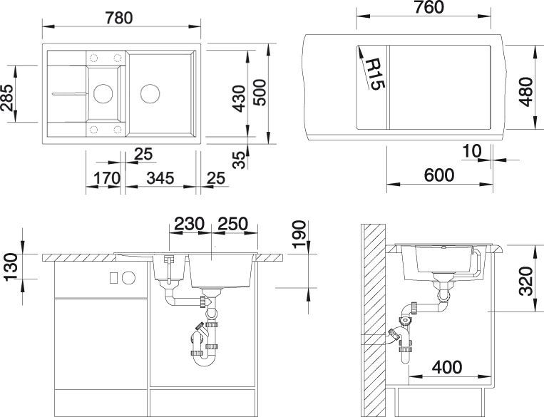 Мойка из гранита Blanco Metra бежевый  513469 - 3