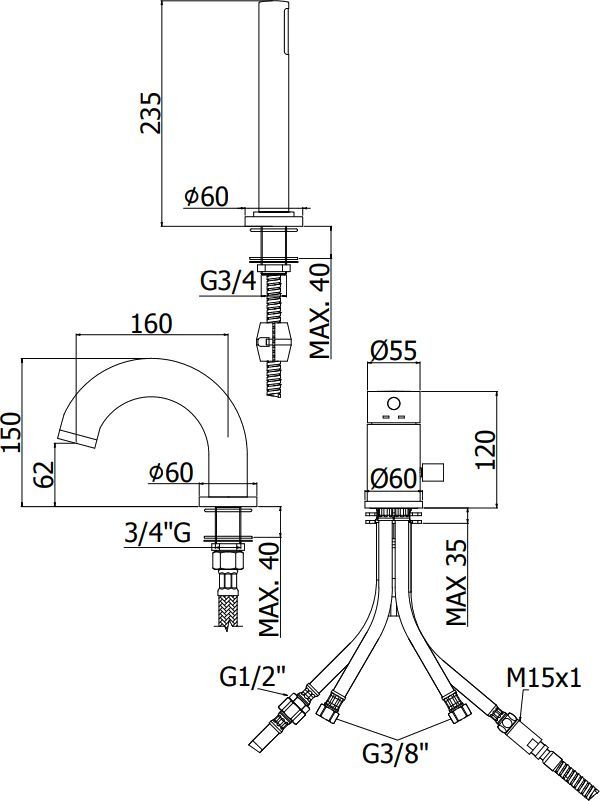 Смеситель Paffoni Light LIG047NO на борт ванны, черный - 1