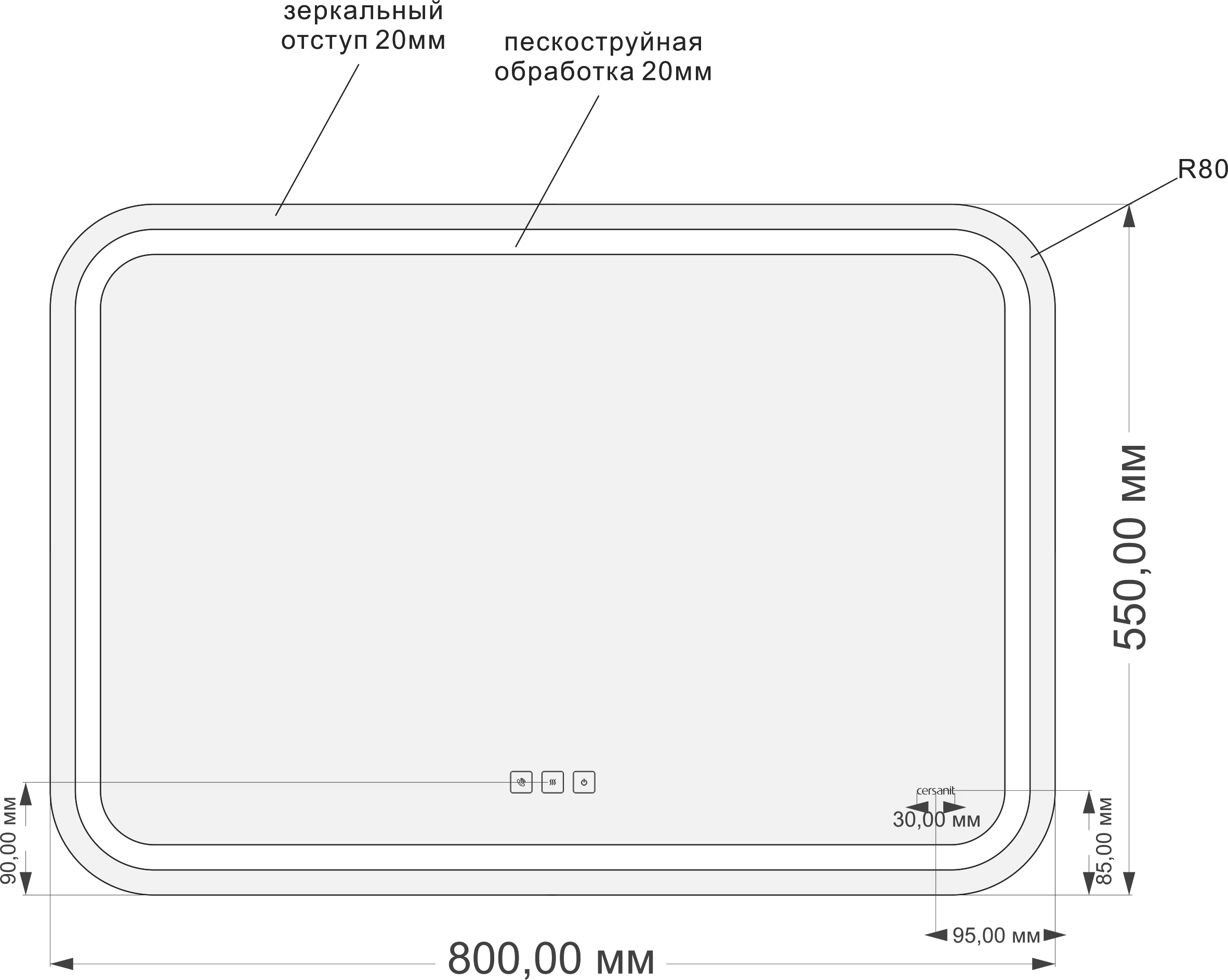 Зеркало Cersanit LED 051 pro 80, с микрофоном и динамиками KN-LU-LED051*80-p-Os - 2