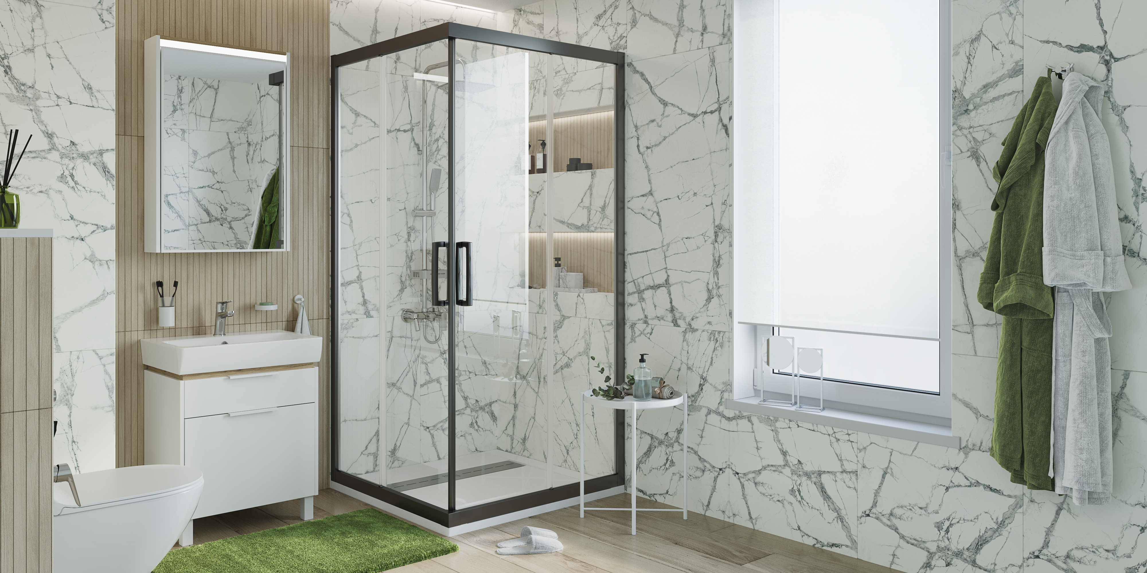 Душевой уголок STWORKI Дублин DE019SC120120200 120x120 см профиль черный матовый 3GW100TTKK000 - 1