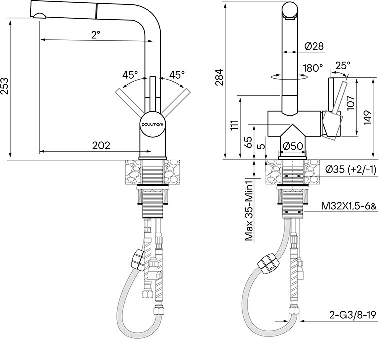 Смеситель Paulmark Dosse для кухонной мойки Do214418-SS - 2