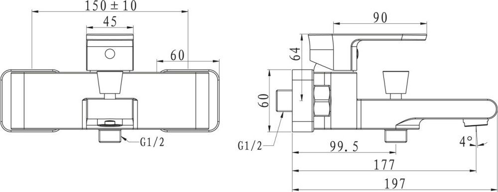 Смеситель BelBagno Terra TER VASM CRM для ванны TER-VASM-CRM - 1