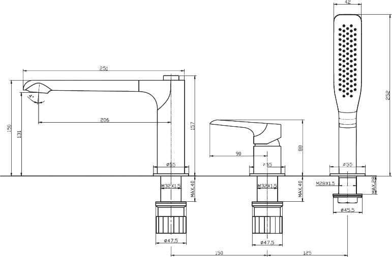 Смеситель BelBagno Ancona ANCONA-BVD3-CRM на борт ванны, С ВНУТРЕННЕЙ ЧАСТЬЮ - 1