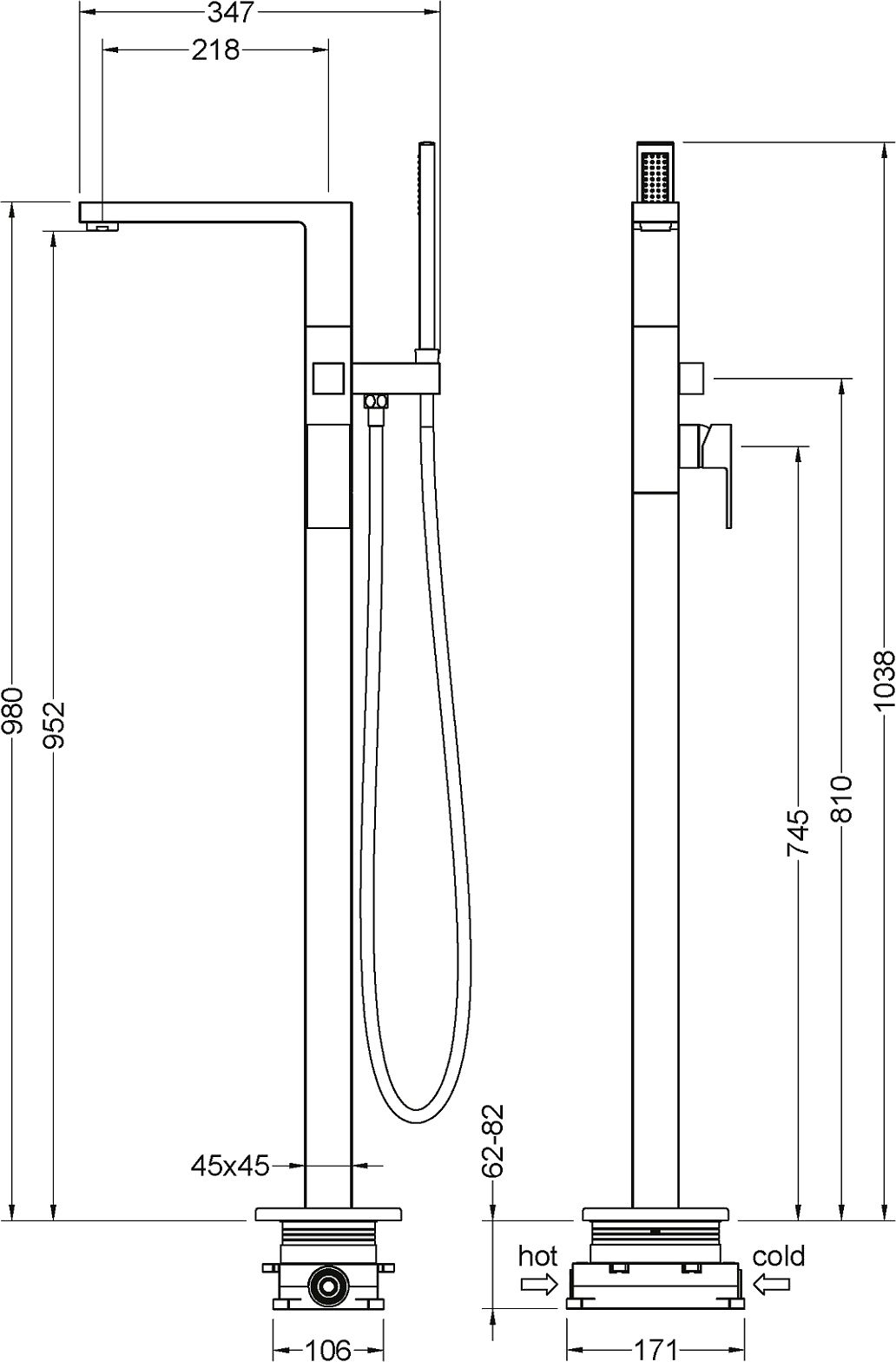 Смеситель Timo Selene 2210/03Y-CR черный, напольный, для ванны с душем - 2