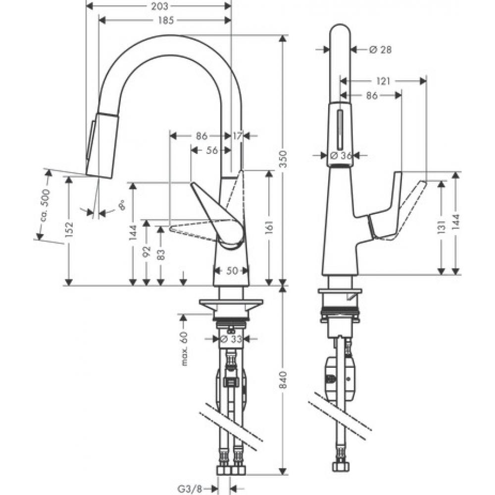 Кухонный смеситель однорычажный, 160, с вытяжным душем, 2jet Hansgrohe 72815800 - 1