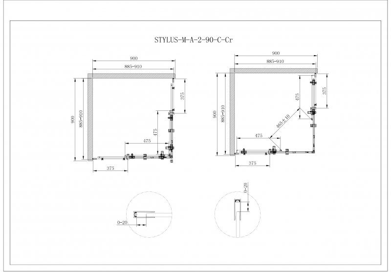 Душевой уголок Cezares Stylus m  STYLUS-O-M-A-2-90-C-Cr - 3