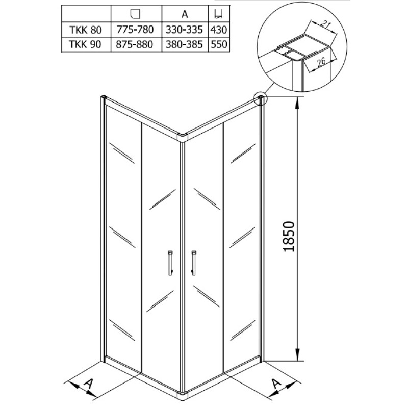 Душевой уголок Kolpa San Eco Quat 80х80 хром стекло прозрачное 538550 - 2