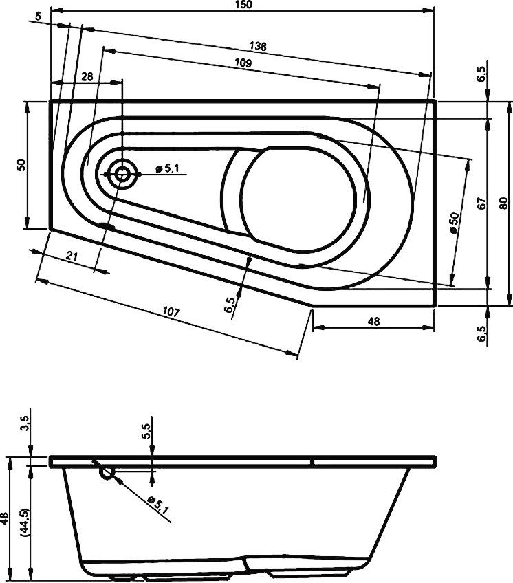 Акриловая ванна Riho Delta 150 L B067001005 - 0