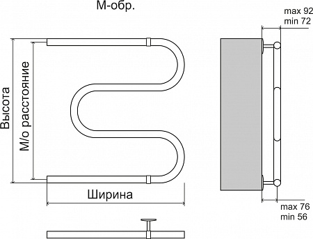 Водяной полотенцесушитель Terminus M-образный 600x600 Хром 4620768888182 - 1