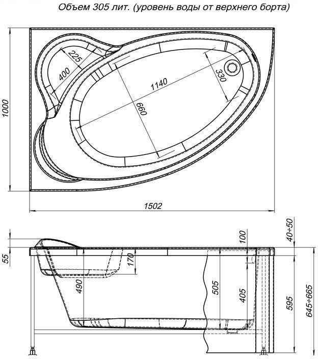 Акриловая ванна Aquanet Mayorca 150x100 L 204008 - 2