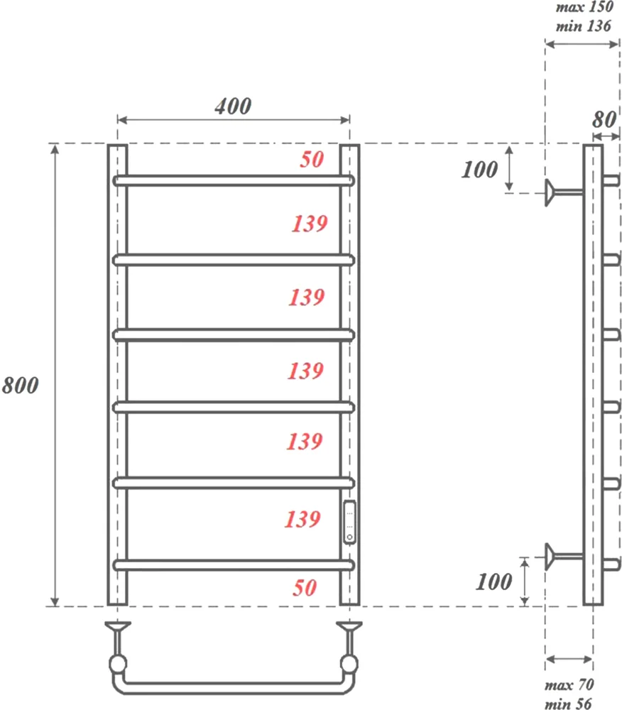 Полотенцесушитель электрический Point Ника 40х80 хром PN08848 - 1