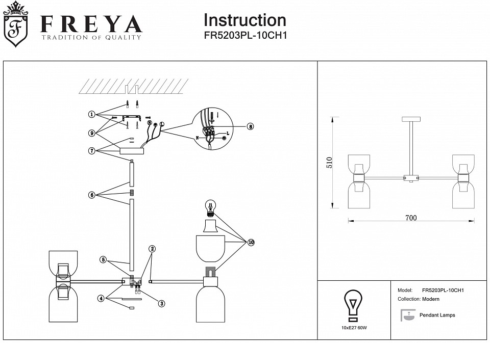 Подвесная люстра Freya Savia FR5203PL-10CH1 - 1