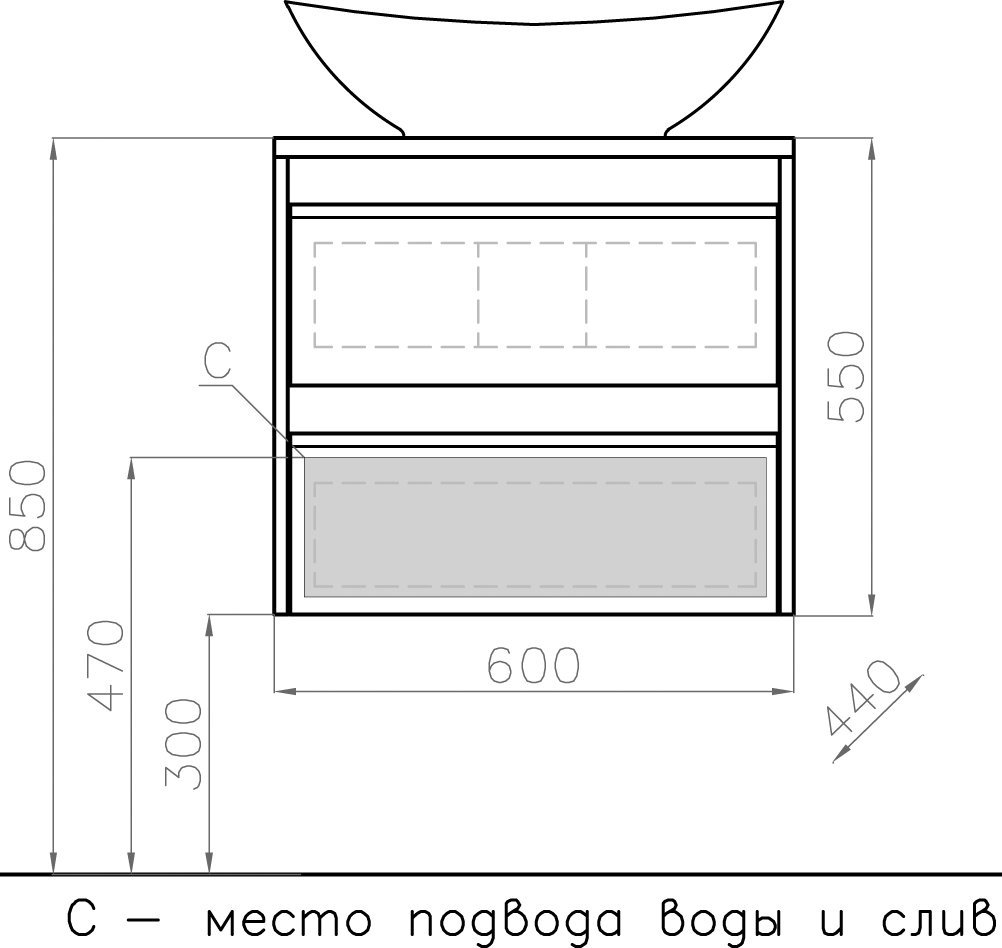 Тумба с раковиной Style Line Монако 60 Plus, осина белая - 9