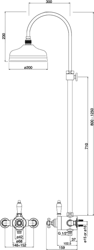 Душевая стойка Cezares Venezia VENEZIA-CD-T-03/24-BI золото - 1