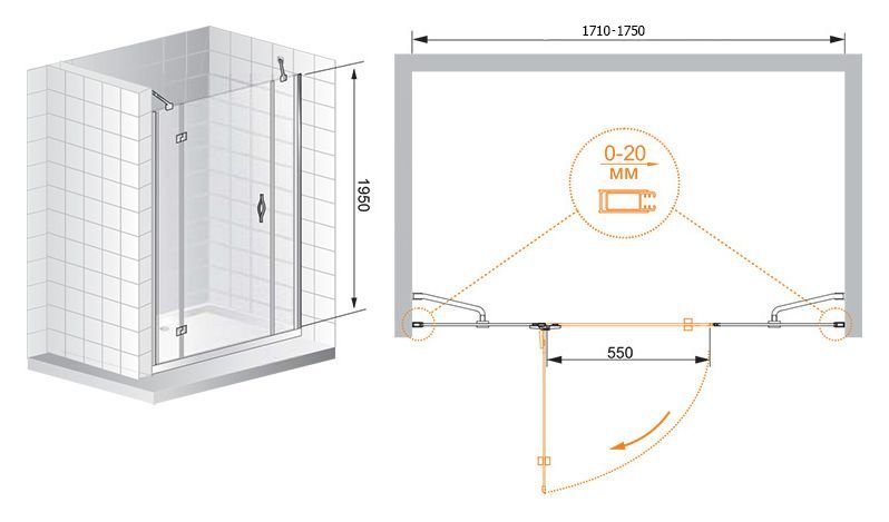 Душевая дверь в нишу Cezares Bergamo B13 80 60/40 C Cr L BERGAMO-W-B-13-80+60/40-C-Cr-L - 5