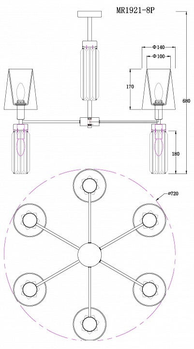 Люстра на штанге MyFar Fernando MR1921-12P - 3