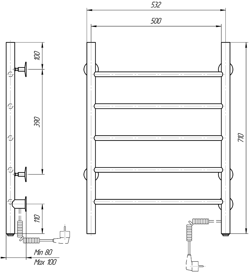 Полотенцесушитель электрический Domoterm Аврора DMT 109-5 50x71 ЧРН EK R - 3