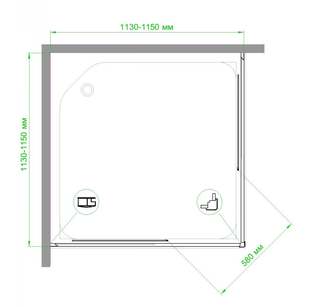 Душевой уголок Royal Bath HPD 115x115 профиль черный стекло матовое RB115HPD-C-BL - 3