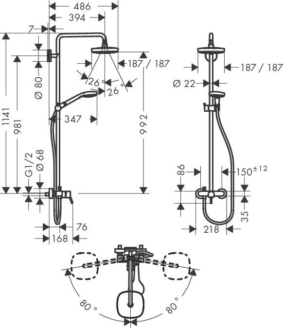 Душевая стойка Hansgrohe Croma Select E 180 27258400 с однорычажным смесителем - 1