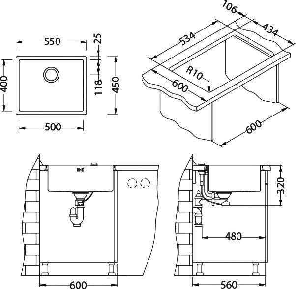 Мойка кухонная Alveus Quadrix Monarch 50 антрацит 1103383 - 5