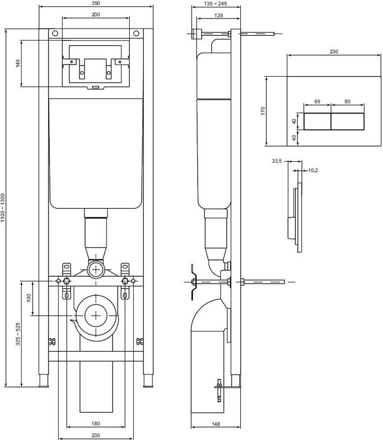 Комплект Система инсталляции для унитазов Ideal Standard W3710AA 4 в 1 + Крышка-сиденье Ideal Standard Ecco W302601 петли хром + Чаша для унитаза  - 4