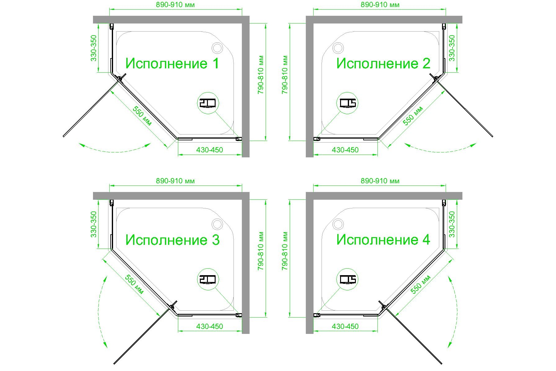 Душевой уголок Royal Bath TR 80х90 профиль черный стекло прозрачное RB9080TR-T-BL - 3