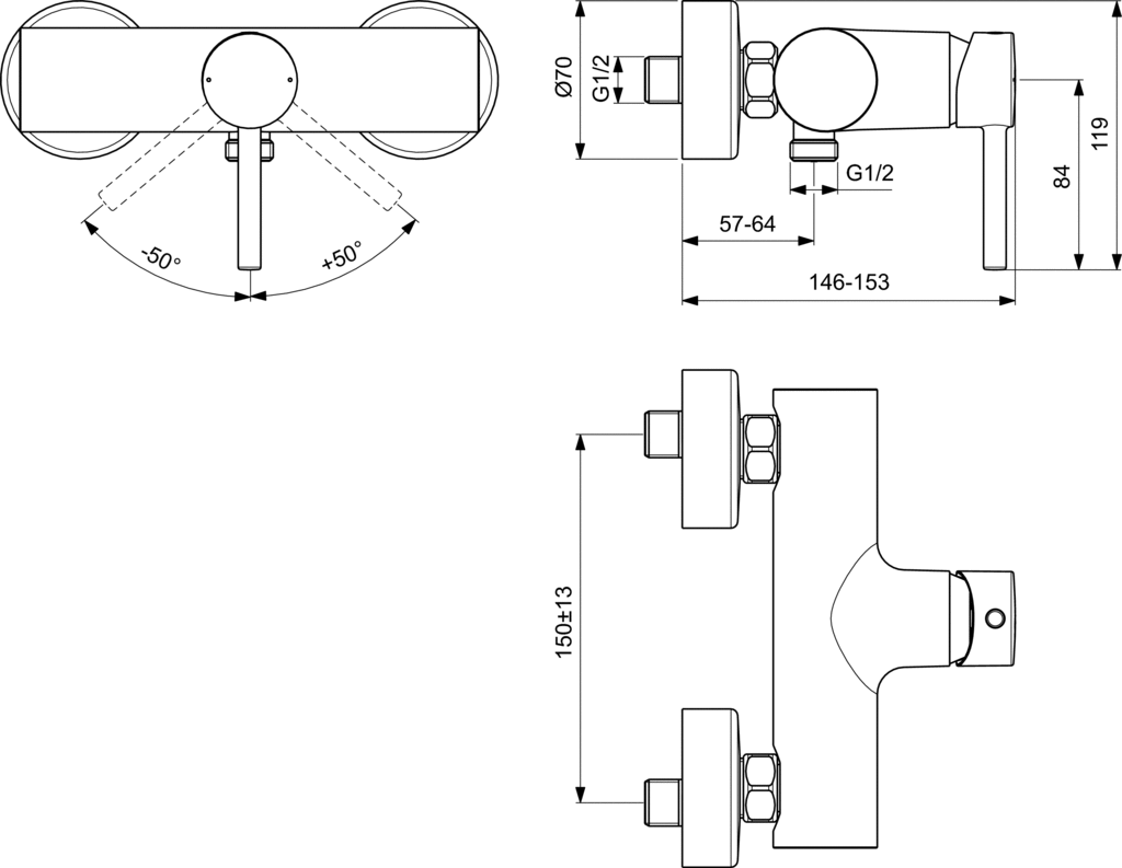 Смеситель для душа Ideal Standard Ceraline черный матовый BC200U4 - 1