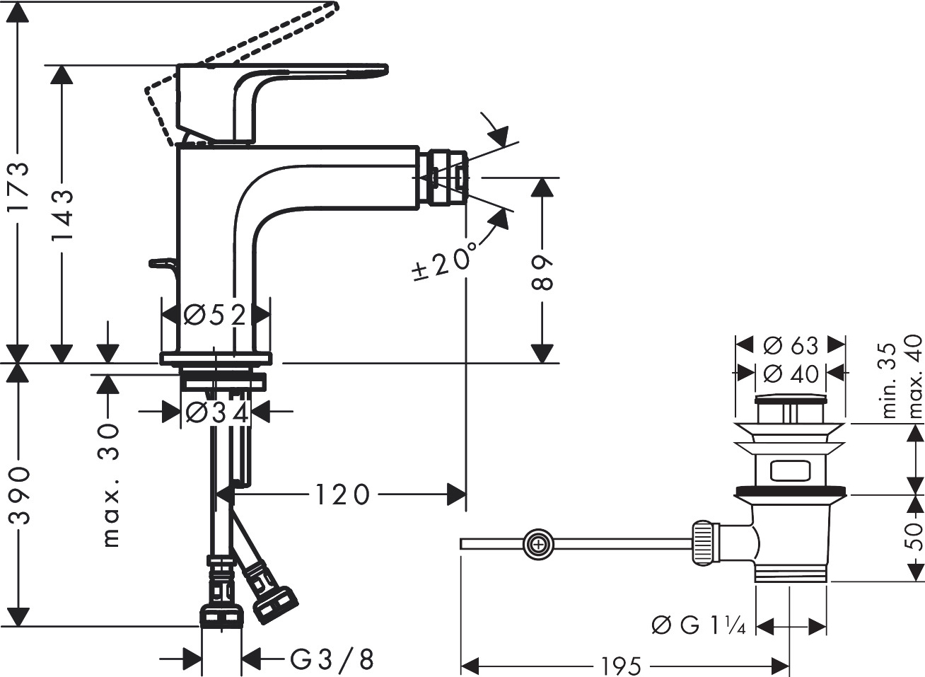 Смеситель для биде Hansgrohe Rebris S 72210670 черный матовый - 1