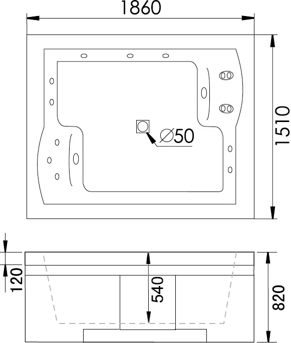 Акриловая ванна Gemy 186х151 с гидромассажем  G9052 II K L - 4