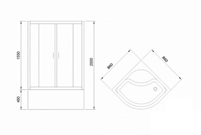 Душевая кабина Royal Bath 86x86 профиль черный стекло прозрачное P506 б/к - 1