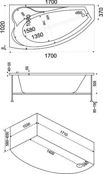 Акриловая ванна Bas Николь 170x108 см L В 00027 - 5