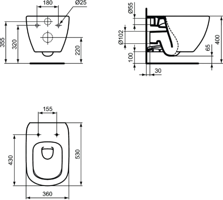 Унитаз подвесной Ideal Standard Tesi AquaBlade, черный (T3527V3) - 2